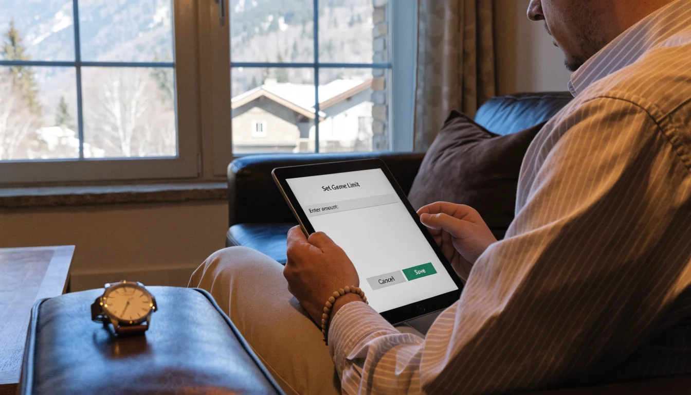 Spieler setzt Einsatzlimit auf Tablet im Alpenblick.